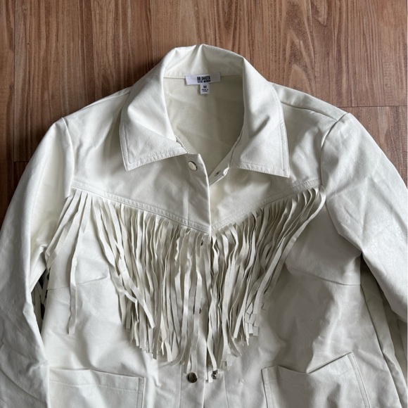 BB Dakota Steve Madden Fringed Cream Textured Jacket - Picture 4 of 6